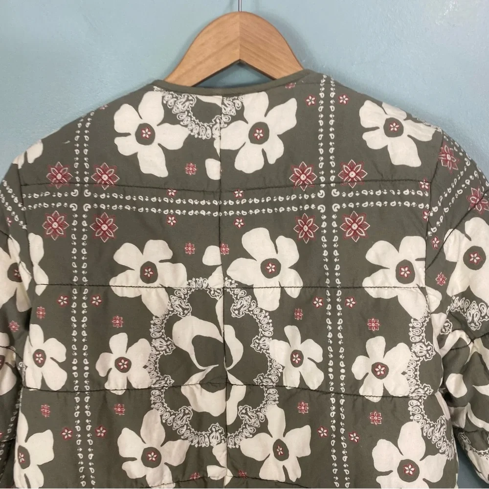 Free People Zazu Reversible Jacket Quilted Floral‎ Green XS FLAWED FLAWED